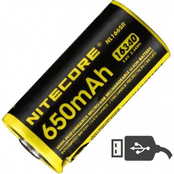 Аккумулятор NITECORE NL1665R RCR123/16340 LI-ION 3.7v 650mAH USB 17041