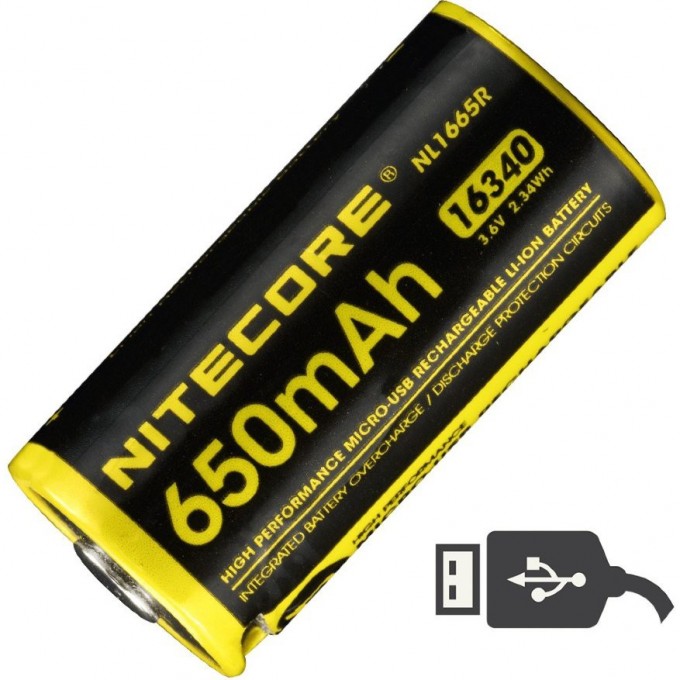 Аккумулятор NITECORE NL1665R RCR123/16340 LI-ION 3.7v 650mAH USB 17041