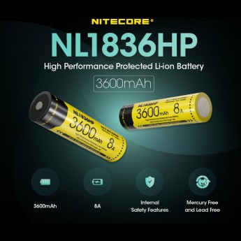 Аккумулятор NITECORE NL1836HP 18650 3.6v 3600mAh Li-ion 3.6v 8A